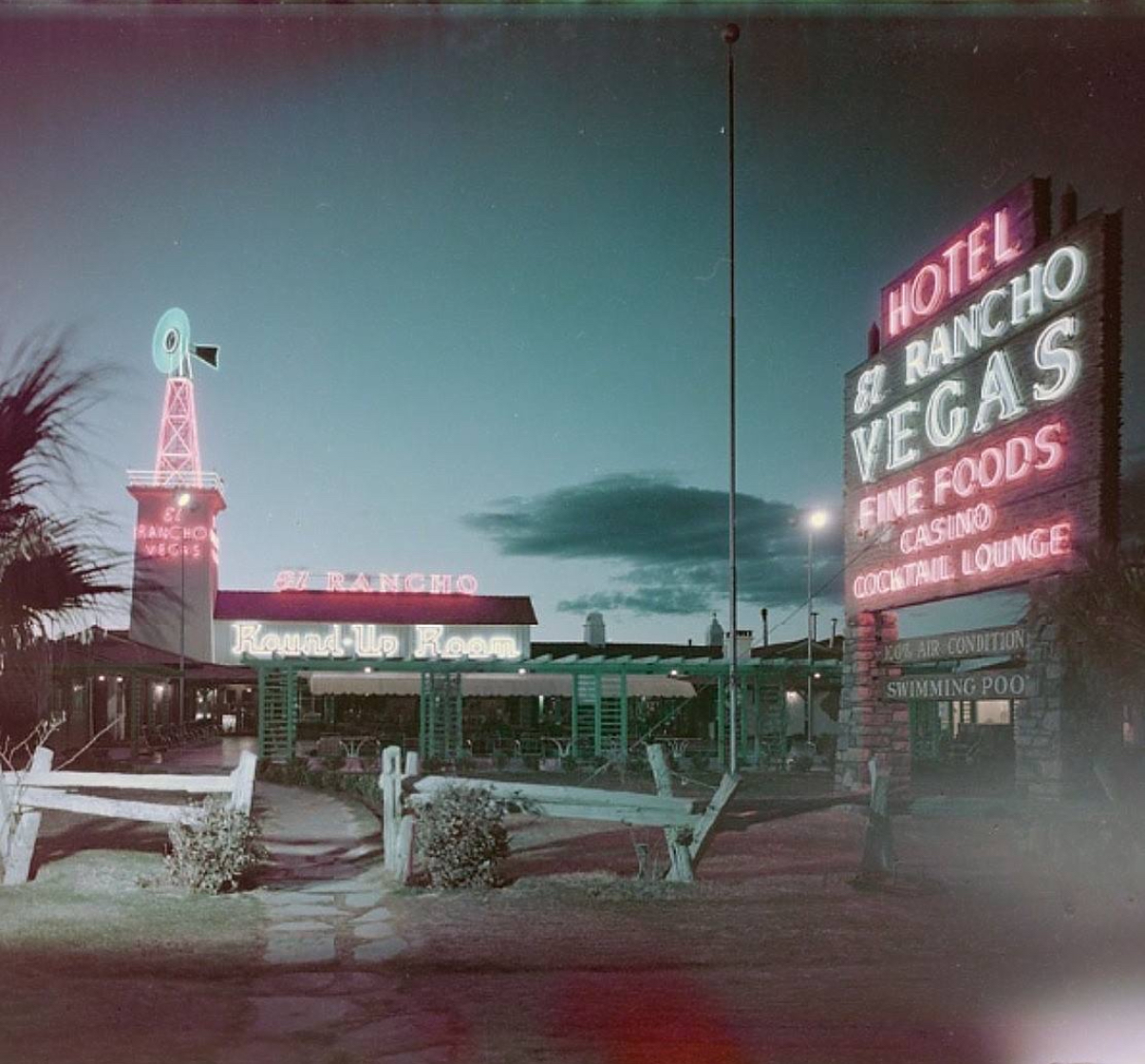 Historic 1950s photo of El Rancho Vegas bungalow from Las Vegas Strip era