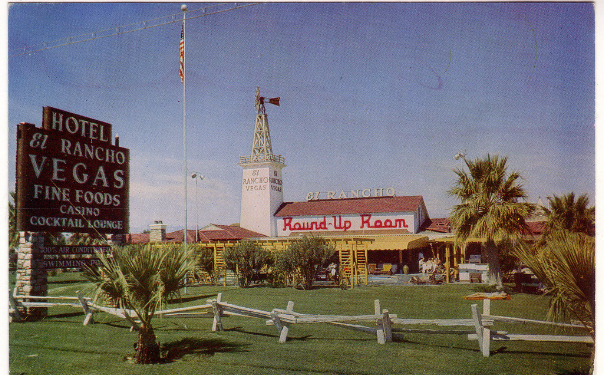 Historic 1950s photo of El Rancho Vegas bungalow from Strip era, documenting the first Las Vegas Strip resort architecture