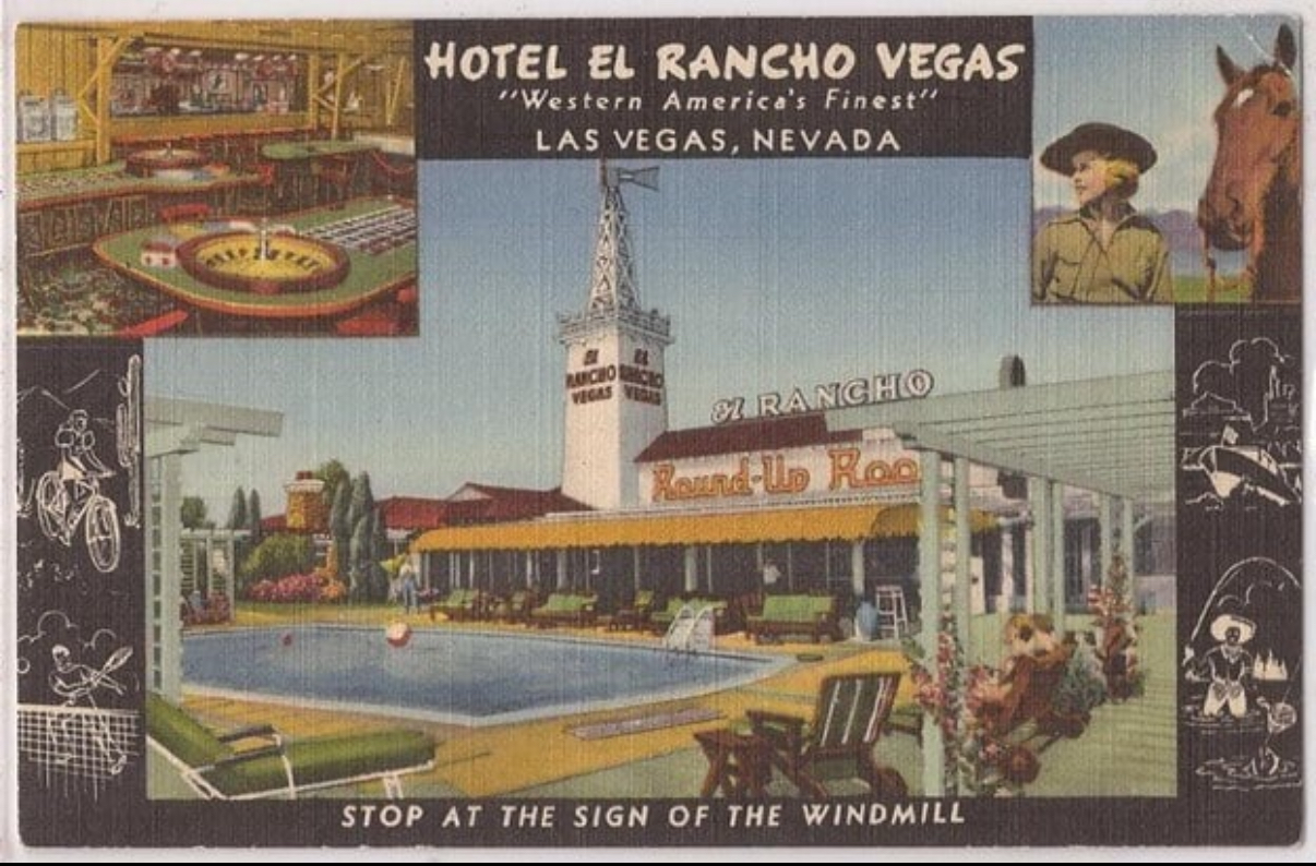 Historic 1950s photo of El Rancho Vegas bungalow from Strip era